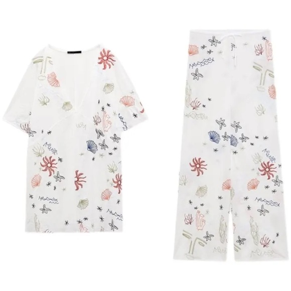 Zara Matching Set Embroidered Top and Bottom 2 Piece Set Size S and M Beach Pool - Picture 5 of 9